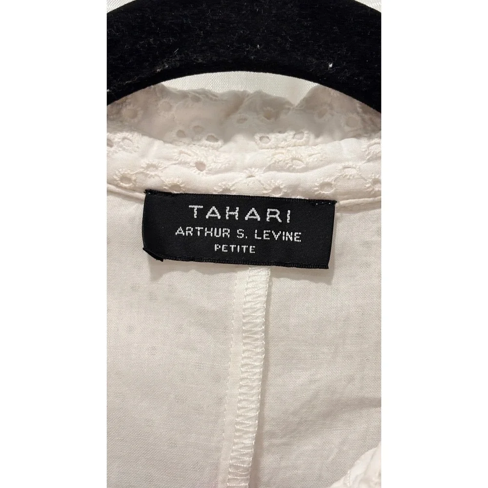 Tahari Arthur S Levine Petite Floral Eyelet Cotton Shirt Dress White Embroidered